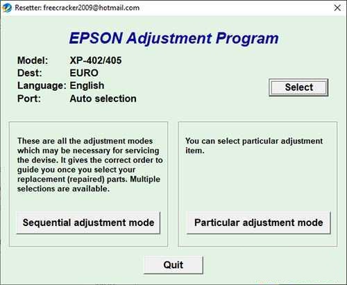 Descargar programa de ajuste del reseteador Epson XP - 405