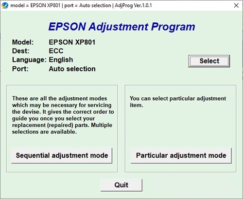 Resetear impresora Epson XP-801