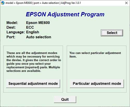 Programa de reseteo de Epson ME Office 600
