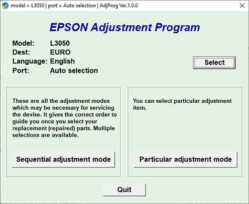 Programa de reseteo de la Epson L3050