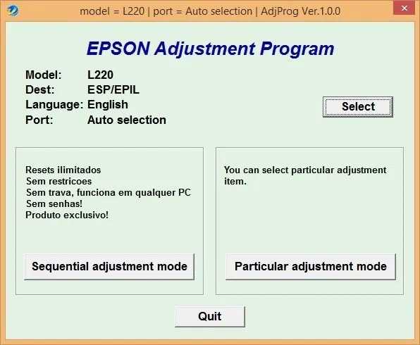 Programa de reinicio de la Epson L220