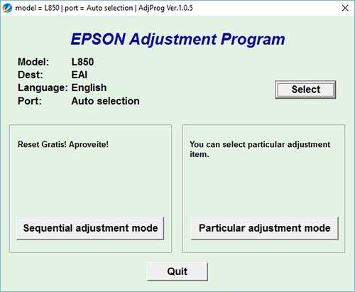 Programa de reinicio de la Epson L850