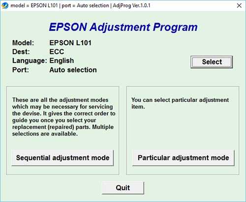 Programa de reinicio de la Epson L101
