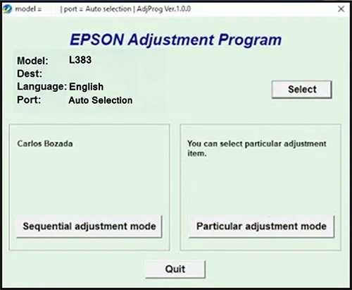 Programa de reinicio de la Epson L383