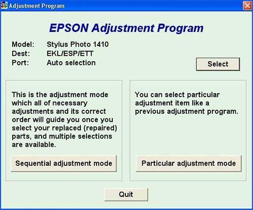 Programa de reinicio de la Epson Stylus Photo 1410