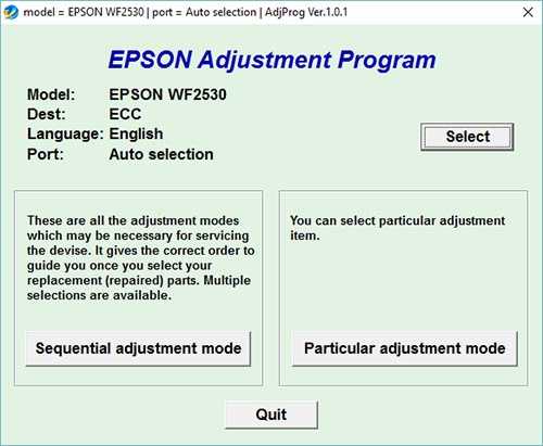 Programa reset Epson WorkForce WF-2530