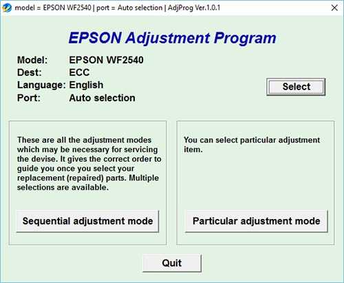 Programa reset Epson WorkForce WF-2540