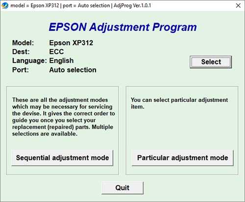 Programa reset Epson XP-312