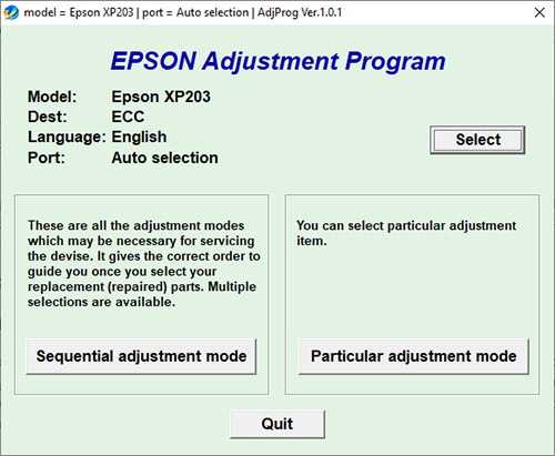 Programa reset Epson XP-203